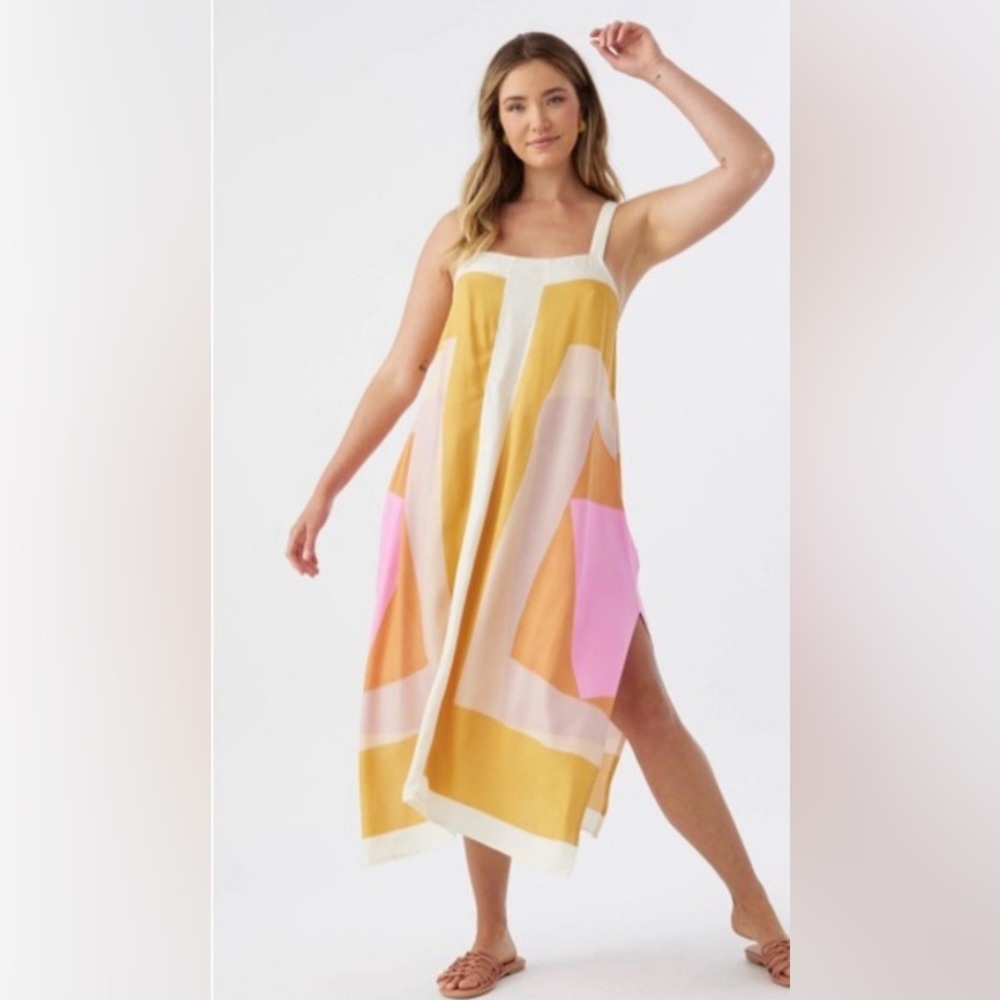 O'Neill Yellow Pink and Cream Colorblock Maxi Dress - Picture 2 of 7